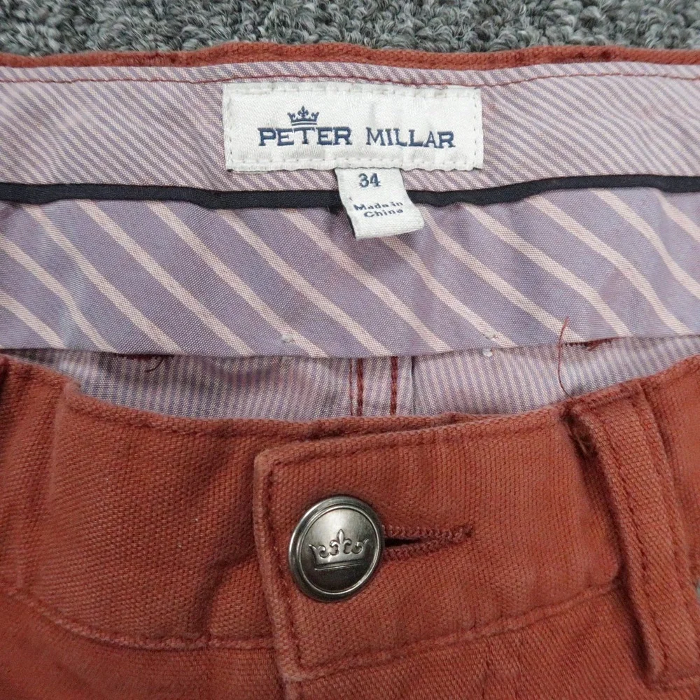Peter Millar Pants Mens 34x34 Red Rust Stretch Canvas 5 Pocket Trouser Golf